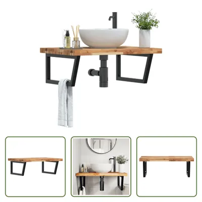 Image de The Living Store Étagère de lavabo murale en acier et acacia