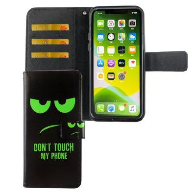 Immagine prodotto di Custodia per Apple iPhone 11 Pro Max, cover protettiva per cellulare con tasca per carte, tipo flip-case. "Non toccare il mio telefono."