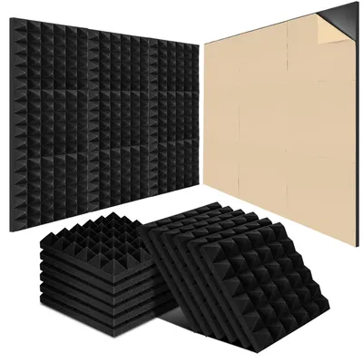 Immagine prodotto di Schiuma acustica autoadesiva Eikuavons, 24 pezzi, forma piramidale 30x30x5 cm, nera