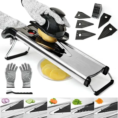 Produktbild von Gemüseschneider, Gemüsehobel für Küche, Verstellbarer Gemüseschneider, V-förmiger Gemüseschneider, Obst-, Käsereibe, Kartoffelchip-Schneider