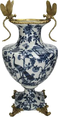 Obrázok produktu pre Ozdobná porcelánová váza vážka modrá 24,5 x 21,5 x 45 zo série ChiqueKlassik