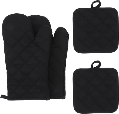 Produktbild von 4-teiliges Set Hitzebeständige Topflappen und Ofenhandschuhe, Schwarz