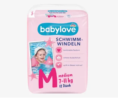 Produktbild von babylove Schwimmwindeln M 7-11 kg – Weich, auslaufsicher, quillt nicht auf, atmungsaktiv hautfreundlich, mit Recycling-Material, ideal für Pool, Meer
