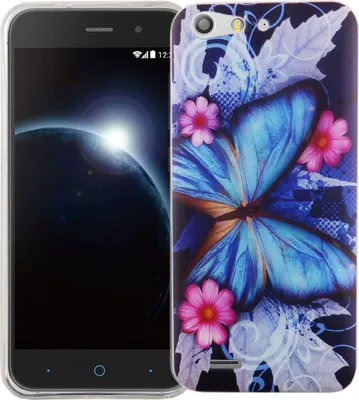 Produktbild von Handy Hülle für ZTE Blade V6 Cover Case Schutz Tasche Motiv Slim Silikon TPU Blauer Schmetterling