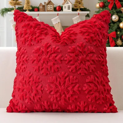Produktbild von Kissenbezug 50x50cm Rot Schneeflocke Kunstwollsamt 1 Stück
