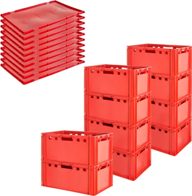 Produktbild von Fleischkiste E3 mit Deckeln Fleischkiste Rot Fleischerkiste Fleischkisten Kiste Fleischkiste Eurobox Lebensmittelecht 60 x 40 Metzgerkiste Auswahl Kingpower, Anzahl:10