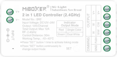 Produktbild von MiBoxer SR2 2-in-1 LED-Controller (2.4 GHz) – Einfarbig  und  CCT, 12–24 V, 12 A, Push Dimming