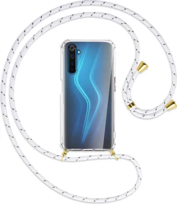 Produktbild von Handykette Backcover-Schutzhülle mit Band (Metall goldfarben) für Realme 6 Pro - weiß/grau