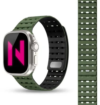 Produktbild von Volt Armband für Apple Watch Ultra/SE/10/9/8/7/6/5/4/3/2/1, Magnet Silikon Sportarmband - 42/44/45/49mm -  Waldgrün