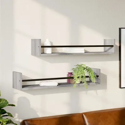 Produktbild von Maison Exclusive - Wandregale mit Stangen 2 Stk. Grau Sonoma 80x16x14 cm