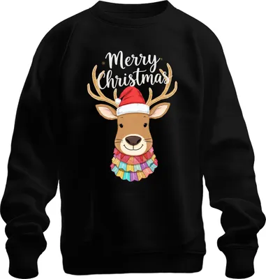 Produktbild von Merry Christmas Weihnachten Rentier Nikolausmütze niedlich bunt Uni Sweatshirt Pullover, Schwarz, M