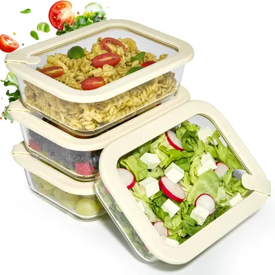 Immagine prodotto di Set di 4 contenitori per alimenti in vetro borosilicato con coperchio, capacità 1050 ml