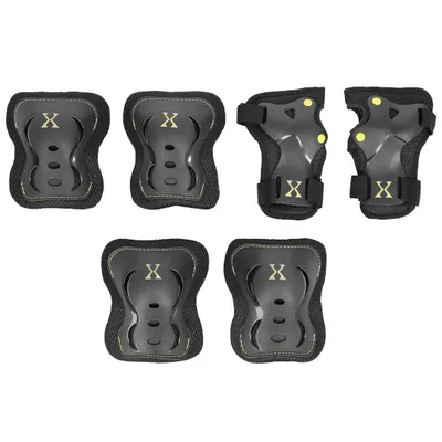 Produktbild von Nils Extreme Schoner Set - 3in1 Set Knieschone Ellbogenschoner Handgelenkpolster für Kinder Erwachsene - Schwarz und Gelb - L - H320
