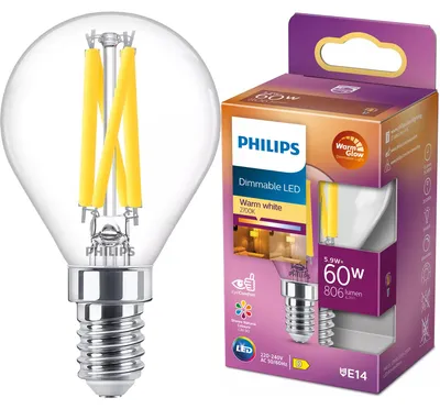 Zdjęcie produktu dla Philips Świeczka żarnikowa przezroczysta 60 W P45 E14, 5,9 W, 60 W, E14, 806 lm, 15000 h, Ciepły blask