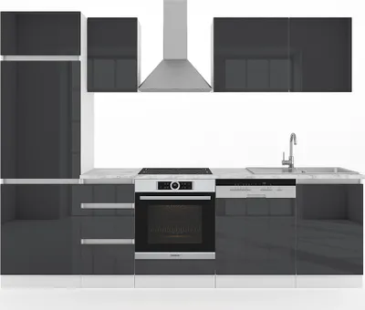Produktbild von Küchenzeile Vicco Optima Anthrazit Hochglanz/Weiß 270 cm ohne Arbeitsplatte, grifflos, Model 28652