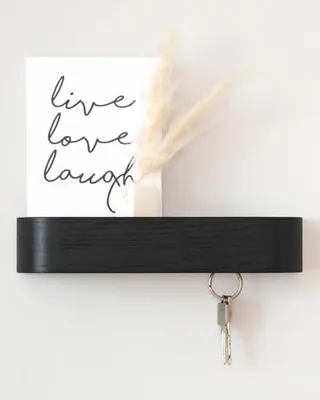 Produktbild von PromoHome® Minimalistische Schlüsselhalter mit Ablage 26cm - Wandmontage Schlüsselbrett mit 6 Haken "Schwarz"
