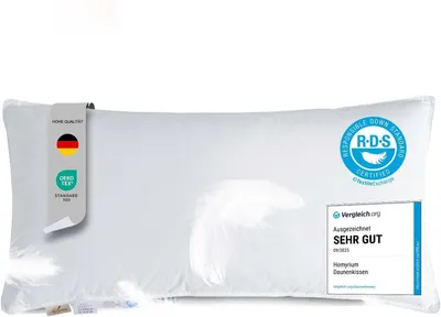 Produktbild von Daunenkissen 40x80 cm, Dreikammerkissen, 90% Daunen und 10% Federn, Baumwollbezug, 1 Stück, für Schlafen