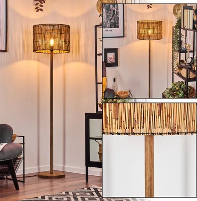 Produktbild von Obenetto skandinavische Stehlampe aus Holz/Metall/Bambus in Naturfarben/Schwarz