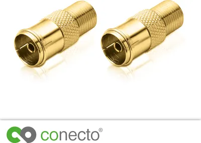 Produktbild von conecto Antennen-Adapter, F-Buchse auf IEC-Koax-Buchse, Adapter zum Verbinden von IEC-Anschlüssen mit Sat-Anschlüssen, 2er Set