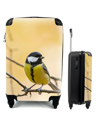 Produktbild von MuchoWow® Koffer Handgepäck Trolley Rollkoffer Kleine Reisekoffer mit 4 Rollen - Kohlmeise - Zweig - Vogel - Tiere - Cabin Size < 55x40x23 cm & 55x40x20 cm - Fotokoffer - Kabinenkoffer - Boardgepäck - Reise-Box - Reisekoffer - Reisegepäck - Koffer mit Bild - Trolley für Kinder