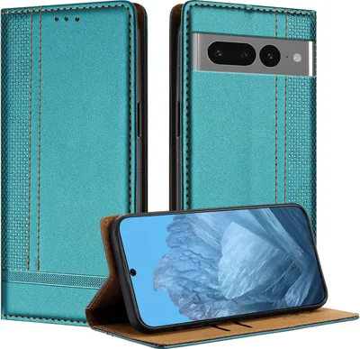 Produktbild von Handyhülle für Google Pixel 7 Pro Leder Flip Klappbare Schutzhülle mit Standfunktion Grün