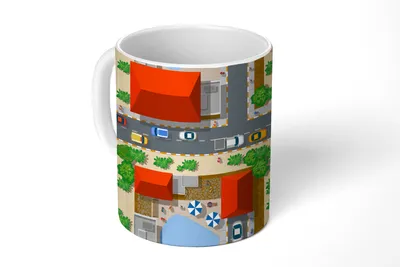 Produktbild von KitchenYeah® Tasse Kaffeetasse Kaffeebecher 350 ml Auto - Muster - Straßen - Städte Teetasse - Fototasse - Becher - Keramikbecher - Teebecher - Kaffeetasse - Bürotasse