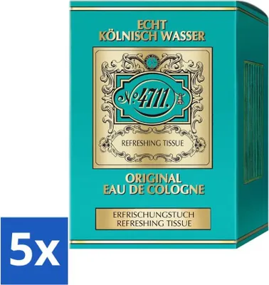 Produktbild von 4711 – Echt Kölnisch Wasser – Original Eau de Cologne – Erfrischende Tücher – Zitronenduft – 10 Tücher - Vorteilspack - 5 Stücke