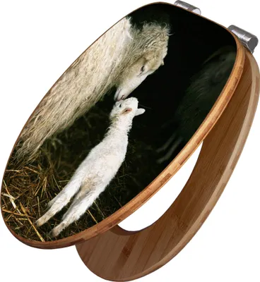 Produktbild von banjado Design WC Sitz Bambus Absenkautomatik -Schaf Und Lamm - Toilettendeckel mit Absenkautomatik Holz/hochwertiger Bambus Klodeckel/WC-Sitz für alle gängigen Toiletten [TDB2 12806]