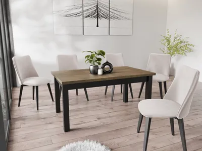 Produktbild von Moderner Rechteckiger Ausziehbarer Esstisch - Platzsparend - Schwarze Holzbeine - 120 bis 160 cm - Hergestellt in EU - 120 x 67 cm - Lefkas Eiche