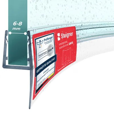 Produktbild von STEIGNER Duschtürdichtung gebogen UK55 140 cm (1 Stk.) Transparent - Duschdichtung für Runddusche oder Duschkabine Viertelkreis mit Duschtür 6-8 mm - Perfekte Passform, Wasserdicht, Flexibles Material