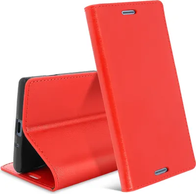 Image de Sony Xperia XZ1 Housse de protection à rabat en cuir véritable style portefeuille - Rouge
