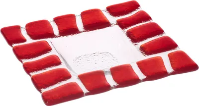 Produktbild von Glasschale Teller Tischdeko quadratisch Design Safari Fusing Glas ca. 13x13cm Handmade Rot