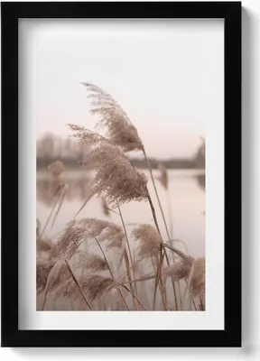 Produktbild von Romantische Landschaft aus Gras und See im Boho-Stil– Wandbild mit Rahmen – Gerahmtes Bild  – Wanddekoration – 20x30 cm – Schwarz