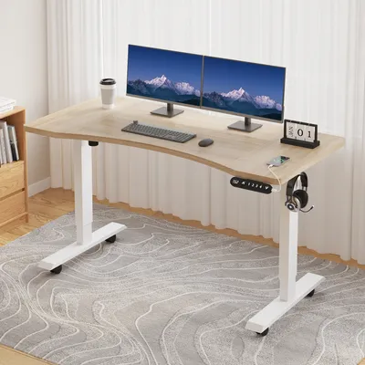 Produktbild von Hilodesk 140 x 76 cm, biurko biurowe, regulowana wysokość, ergonomiczne, z otworem na kable, nośność do 80 kg, dąb