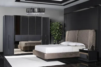 Produktbild von Grau Holz Schlafzimmer-Set modern mit Bett, Nachttischen