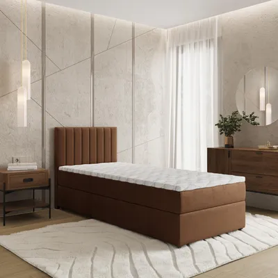 Produktbild von Masseno Boxspringbett BRESEL 90 90x200 cm Komplett-Set mit Bonell Matratze und Topper, Polsterbett mit Bettkästen -Braun, KRONOS 06