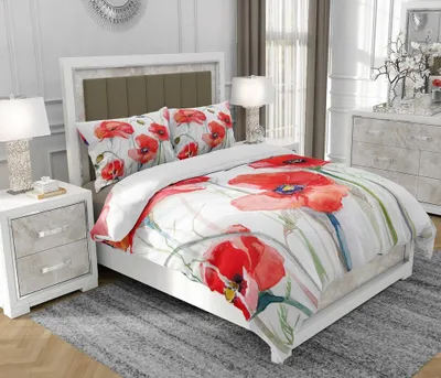 Produktbild von Bettwäsche 200x220 cm + 2x70x80 cm, 3-teilig, 100% Baumwolle, Satin, Reißverschluss, Blumen, Rot - SOVIO | So.0009
