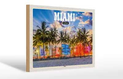 Produktbild von Holzschild Reise 30x20cm Miami USA Strand Palmen Urlaub