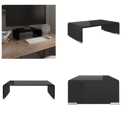 Image de vidaXL Table TV/rehausse d'écran verre noir 40x25x11 cm - Armoire TV - Meubles TV - Armoire TV