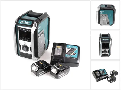 Zdjęcie produktu dla Makita DMR 115 RG – radiotelefon budowlany z akumulatorem 12 V – 18 V, Bluetooth, DAB+, IP65 + 2x akumulator 6,0 Ah + ładowarka