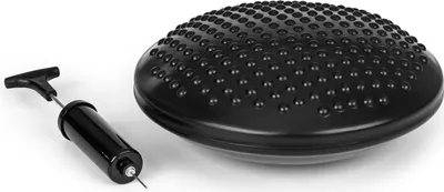 Produktbild von BoarderKING Balancekissen für das Indoorboard inkl. Pumpe, Fitness Rückentraining Ballsitzkissen Gleichgewichtskissen Balancetrainer Luftkissen Sitzkissen, Zubehör, 30 x 5 cm (ØxH) schwarz