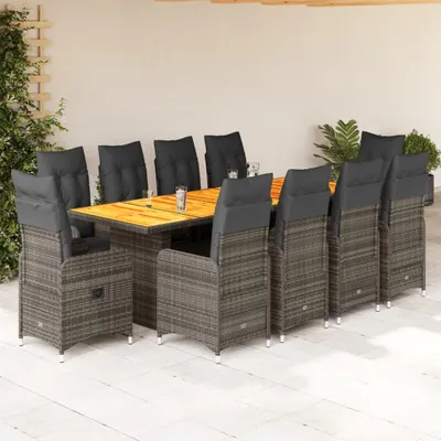 Produktbild von Maison Exclusive - 11-tlg. Garten-Bistro-Set mit Kissen Grau Poly Rattan