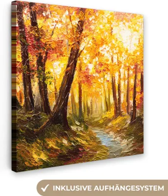 Obrázok produktu pre MuchoWow® - Plátno - Obraz - Jeseň - Les - Olejomaľba, nástenná maľba, nástenné dekorácie obrazy obývacia izba, 20x20cm