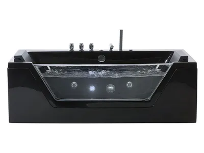 Obrázok produktu pre BELIANI Vírivá vaňa čierna akrylát sklo 153 x 71 cm s LED osvetlením opierky hlavy pre 2 osoby moderný štýl kúpeľňa