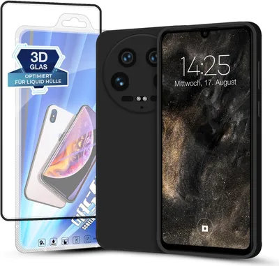 Produktbild von Hülle für Xiaomi 14 Ultra mit 9H Displayglas Displayschutz Plus Case Cover Bumper Silikon Softgrip Schutzhülle Farbe: Schwarz