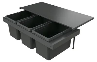 Zdjęcie produktu dla Kosz na śmieci Naber 8013396 Cox Stand-UP® 280 S/900-3, antracytowy, 48 (3x16) litrów / 90 cm szerokości szafki