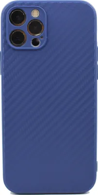 A blue phone case with a carbon fiber texture is shown from the back.