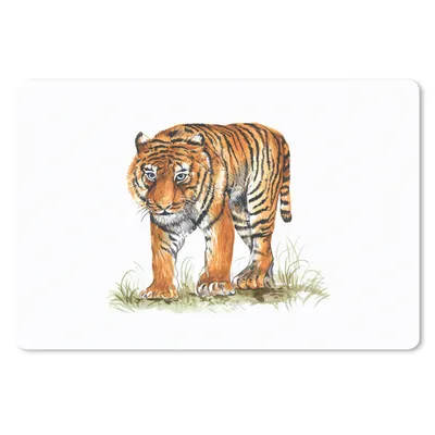 Produktbild von MuchoWow® Schreibtischunterlage Tiger - Gras - Bild 60x40 cm - XXL Mauspad - Großes Mauspad