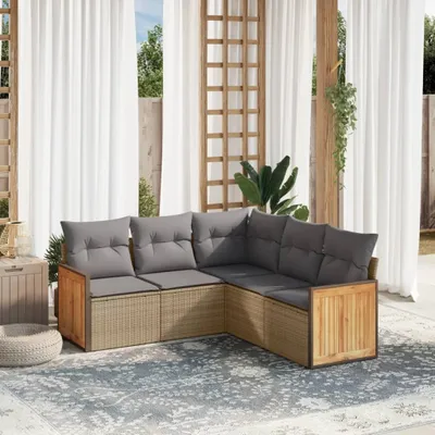 Produktbild von 5-tlg. Garten-Sofagarnitur mit Kissen Beige Poly Rattan 3260043