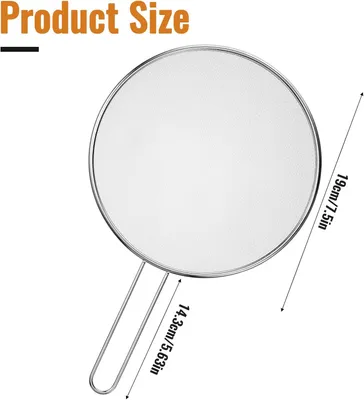 Obrázek produktu pro Ochrana proti stříkání z pánve, 1 ks, nerezová ochrana proti stříkání tuku pro pánve, průměr 19 cm, s dlouhou rukojetí pro bezpečnou ochranu před horkem